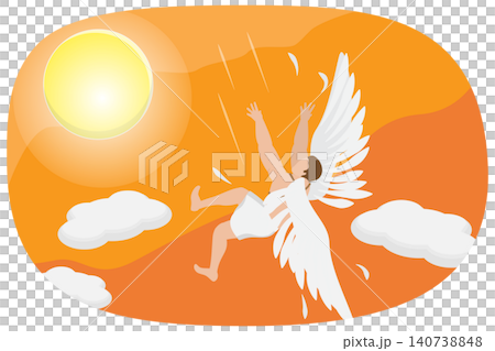 3D Isometric Flat Illustration of Icarus, Greek Mythology, Angel Flying High Towards The Sun 3D Isometric Flat Illustration of Icarus, Greek Mythology, Angel Flying High Towards The Sun 140738848