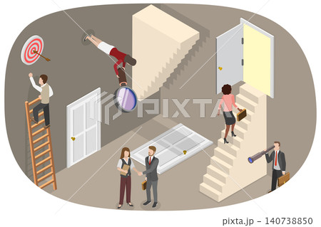 3D Isometric Flat Illustration of Confusing Decisions, Challenges In Selecting A Career Path And Making The Right Business Decisions 3D Isometric Flat Illustration of Confusing Decisions, Challenges In Selecting A Career Path And Making The Right Business Decisions 140738850