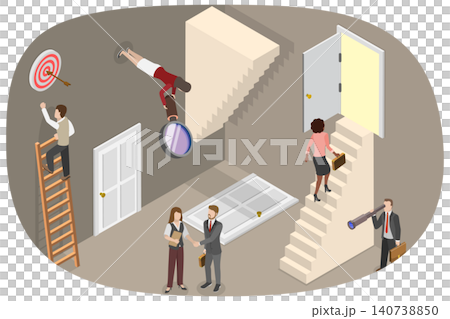 3D Isometric Flat Illustration of Confusing Decisions, Challenges In Selecting A Career Path And Making The Right Business Decisions 3D Isometric Flat Illustration of Confusing Decisions, Challenges In Selecting A Career Path And Making The Right Business Decisions 140738850