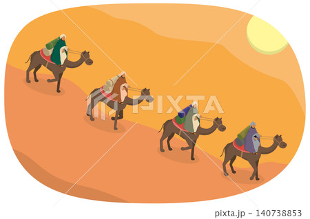 3D Isometric Flat Illustration of Silk Road, Arab Traders On Camels In The Scorching Desert 3D Isometric Flat Illustration of Silk Road, Arab Traders On Camels In The Scorching Desert 140738853