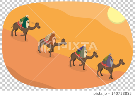3D Isometric Flat Illustration of Silk Road, Arab Traders On Camels In The Scorching Desert 3D Isometric Flat Illustration of Silk Road, Arab Traders On Camels In The Scorching Desert 140738853