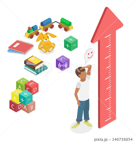 3D Isometric Flat Illustration of ChildS Height, Kid Using Ruler To Measure Height 3D Isometric Flat Illustration of ChildS Height, Kid Using Ruler To Measure Height 140738854