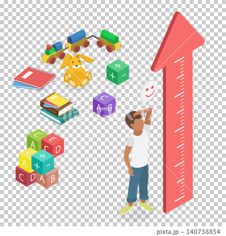 3D Isometric Flat Illustration of ChildS Height, Kid Using Ruler To Measure Height 3D Isometric Flat Illustration of ChildS Height, Kid Using Ruler To Measure Height 140738854