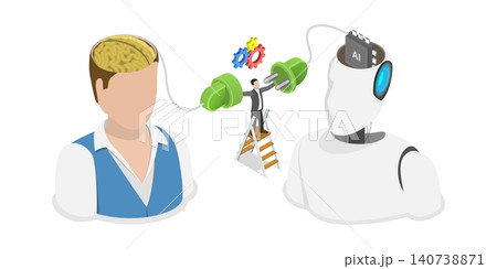 3D Isometric Flat Illustration of Human-robot Collaboration, Working Together In Partnership 3D Isometric Flat Illustration of Human-robot Collaboration, Working Together In Partnership 140738871