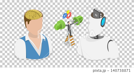 3D Isometric Flat Illustration of Human-robot Collaboration, Working Together In Partnership 3D Isometric Flat Illustration of Human-robot Collaboration, Working Together In Partnership 140738871