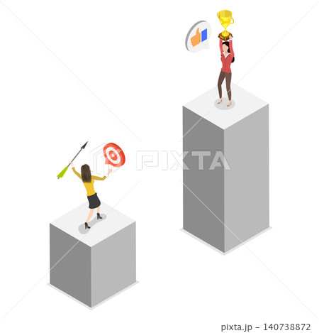 3D Isometric Flat  Illustration of Jealousy, Success And Failure In Business 140738872