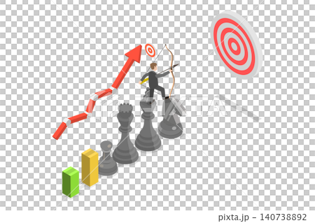3D Isometric Flat Illustration of Strategic Chess, Achieving Growth Targets Through Strategic Management And Planning 3D Isometric Flat Illustration of Strategic Chess, Achieving Growth Targets Through Strategic Management And Planning 140738892