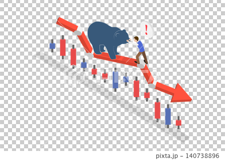 3D Isometric Flat Illustration of Market Crash, Bear Market Plunges, Businessman Battles Investment Crisis And Economic Recession 3D Isometric Flat Illustration of Market Crash, Bear Market Plunges, Businessman Battles Investment Crisis And Economic Recession 140738896