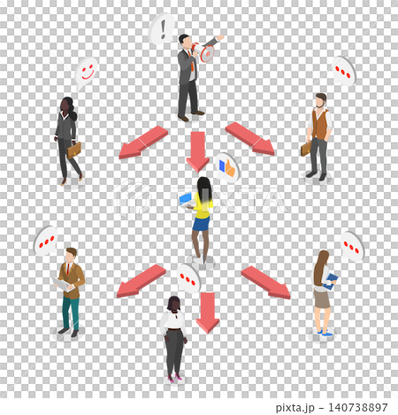 3D Isometric Flat  Illustration of Team Structure And Delegation, Corporate Management 140738897