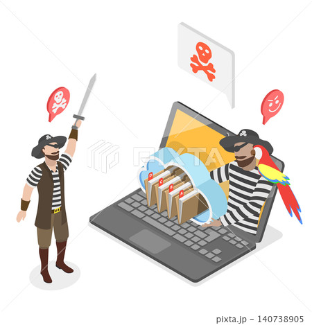 3D Isometric Flat  Illustration of Copyright Infringement, Online Piracy Threat 140738905