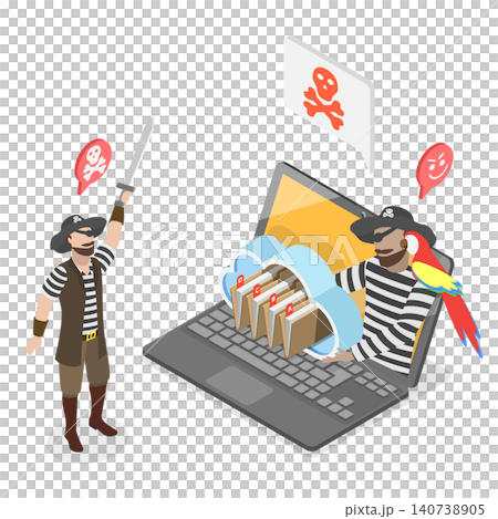 3D Isometric Flat  Illustration of Copyright Infringement, Online Piracy Threat 140738905