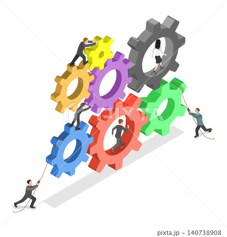 3D Isometric Flat  Illustration of Team Work, Collaborates To Propel Business Forward 140738908