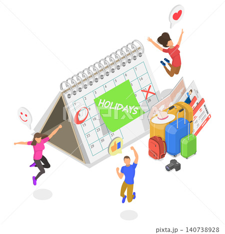 3D Isometric Flat Illustration of Holidays Calendar, Schedule Reminder of Annual Leave 3D Isometric Flat Illustration of Holidays Calendar, Schedule Reminder of Annual Leave 140738928