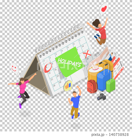 3D Isometric Flat Illustration of Holidays Calendar, Schedule Reminder of Annual Leave 3D Isometric Flat Illustration of Holidays Calendar, Schedule Reminder of Annual Leave 140738928