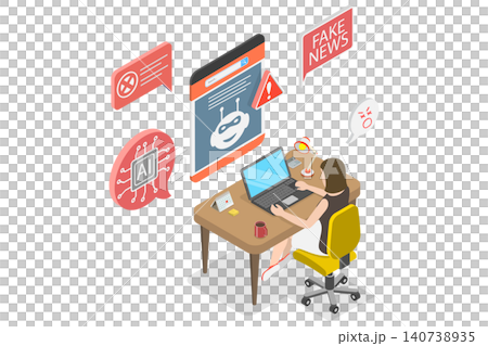 3D Isometric Flat  Illustration of Deepfake, The Use Of Deep Fake Technology In Stopping AI For Social Media And TV News. 140738935