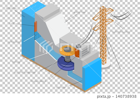 3D Isometric Flat Illustration of Hydroelectric Plant, River Dam 3D Isometric Flat Illustration of Hydroelectric Plant, River Dam 140738938