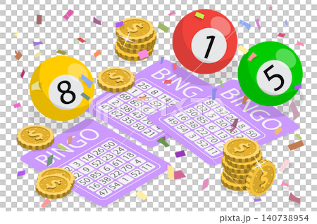 3D Isometric Flat  Illustration of Bingo, Winning Money, And Receiving Prizes In A Casino. 140738954