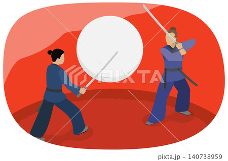 3D Isometric Flat  Illustration of Japanese Samurai, Warriors Katana Mastery 140738959