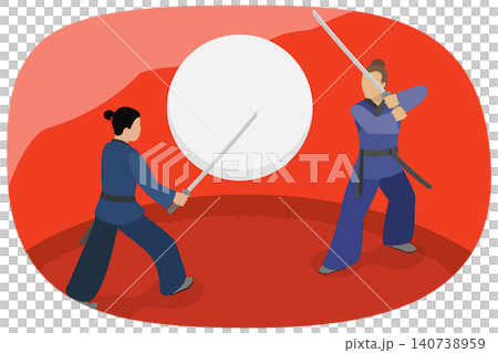 3D Isometric Flat  Illustration of Japanese Samurai, Warriors Katana Mastery 140738959