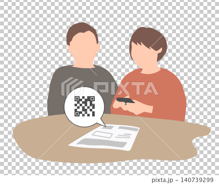 一對情侶正在用智慧型手機掃描二維碼的插圖。 一對情侶正在用智慧型手機掃描二維碼的插圖。 140739299