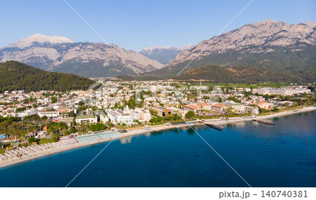 Aerial view of Turkish beach resort city of Kemer on Mediterranean Sea 140740381