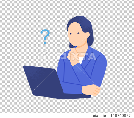 A female business professional sitting in front of her computer, hand on chin, troubled by work-related issues. A female business professional sitting in front of her computer, hand on chin, troubled by work-related issues. 140740877