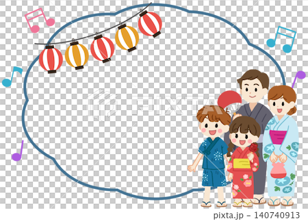浴衣で夏祭りにきた家族とフレームのイラスト 浴衣で夏祭りにきた家族とフレームのイラスト 140740913