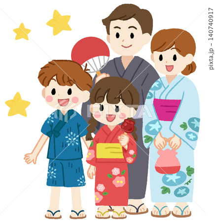 浴衣で夏祭りにきた家族のイラスト 140740917