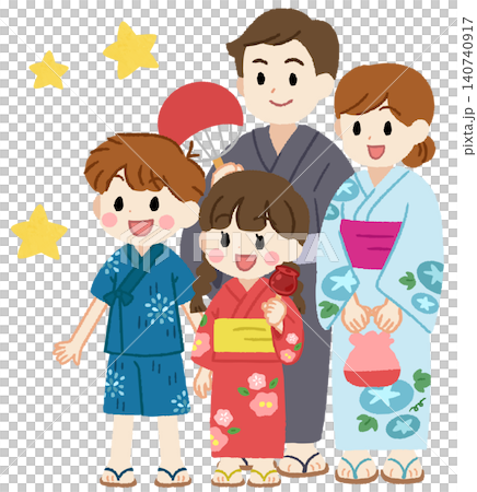 浴衣で夏祭りにきた家族のイラスト 140740917
