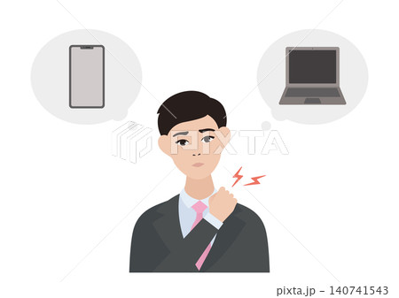 デスクワークで肩凝りに悩むビジネスマンのベクターイラスト素材 デスクワークで肩凝りに悩むビジネスマンのベクターイラスト素材 140741543