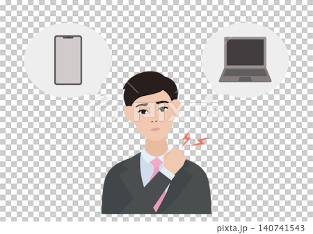 デスクワークで肩凝りに悩むビジネスマンのベクターイラスト素材 デスクワークで肩凝りに悩むビジネスマンのベクターイラスト素材 140741543
