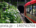 電車の窓ガラスに反射する紫陽花 140741708