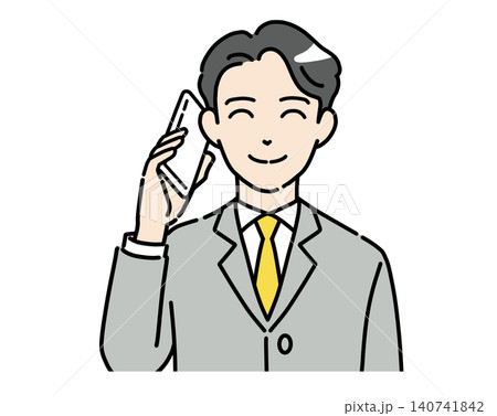 笑顔でスマホで話すスーツ姿の若い男性のイラスト カラー 笑顔でスマホで話すスーツ姿の若い男性のイラスト カラー 140741842