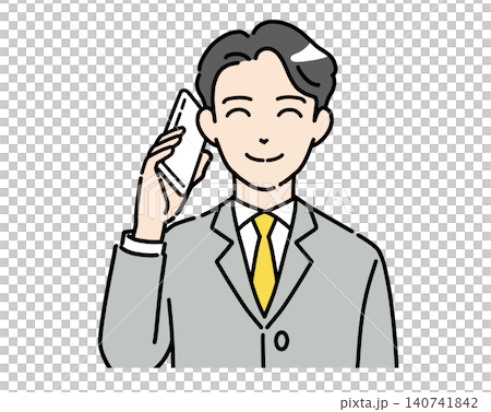 笑顔でスマホで話すスーツ姿の若い男性のイラスト カラー 笑顔でスマホで話すスーツ姿の若い男性のイラスト カラー 140741842