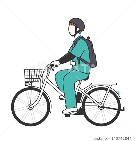 訪問看護師が電動アシスト自転車で移動をしている様子のイラスト 140741844