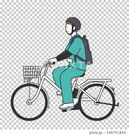訪問看護師が電動アシスト自転車で移動をしている様子のイラスト 140741844