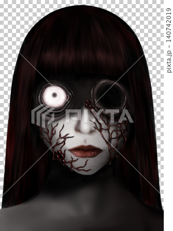 A terrifying and frightening woman with a grotesque face 140742019