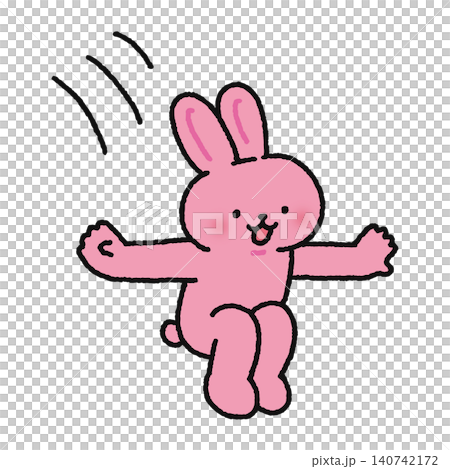 A cute rabbit jumps down with its arms outstretched. 140742172