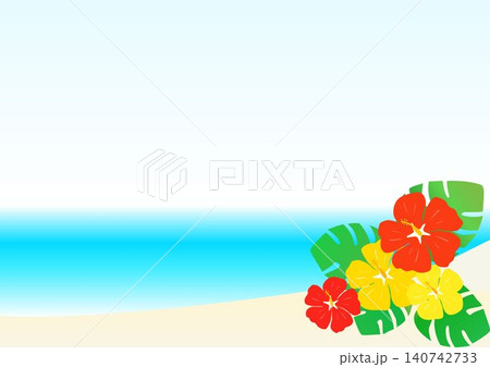 夏の海とハイビスカスのイラスト 140742733