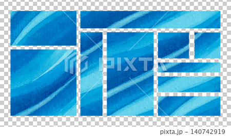 A set of materials for a blue banner background: an image of flowing water painted on canvas fabric. A set of materials for a blue banner background: an image of flowing water painted on canvas fabric. 140742919