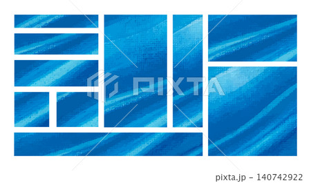青いバナー背景用の素材セット　キャンバス生地に描かれた水の流れのイメージ 140742922