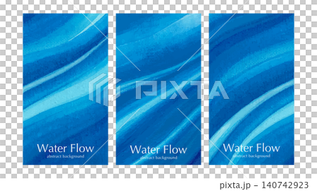 A set of materials for a blue banner background: an image of flowing water painted on canvas fabric. A set of materials for a blue banner background: an image of flowing water painted on canvas fabric. 140742923