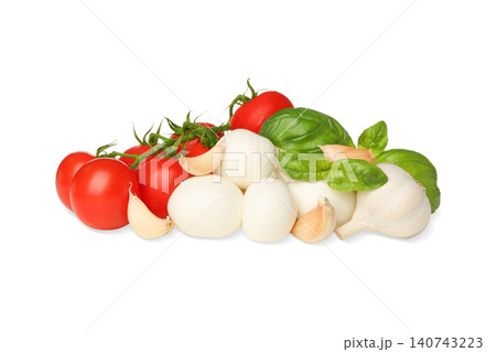 Ingredients for cooking: mozzarella, tomatoes, garlic, basil, PNG Ingredients for cooking: mozzarella, tomatoes, garlic, basil, PNG 140743223