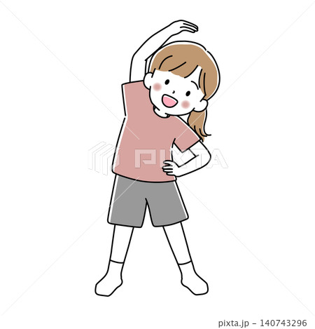 体側を伸ばしてストレッチをする女の子のベクターイラスト 140743296