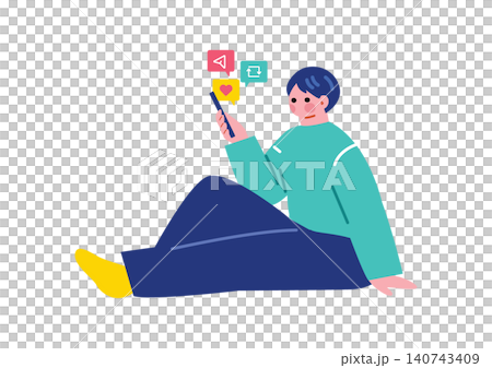 Illustration of a man checking social media Illustration of a man checking social media 140743409