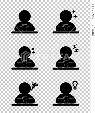 スマホを見る人の表情・感情アイコンセット スマホを見る人の表情・感情アイコンセット 140743411