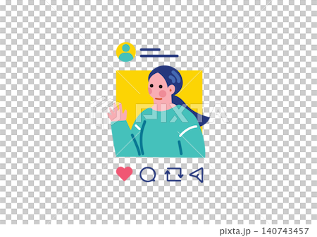 An illustration of a woman posting Sua Sin on social media. 140743457