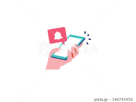 SNSから通知を受け取るスマホのイラスト 140743458