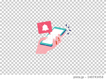 Illustration of a smartphone receiving a notification from social media. 140743458