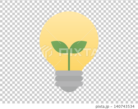 Eco-friendly idea and light bulb illustration with young leaves (environmental issues, SDGs, sustainability, idea, vector, transparent background) Eco-friendly idea and light bulb illustration with young leaves (environmental issues, SDGs, sustainability, idea, vector, transparent background) 140743534